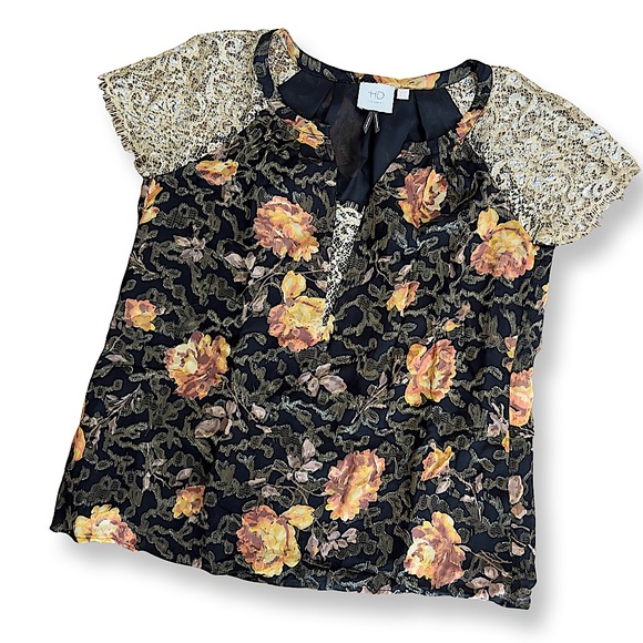 Anthropologie HD IN PARIS Floral & Gold Lace Top - Picture 2 of 16